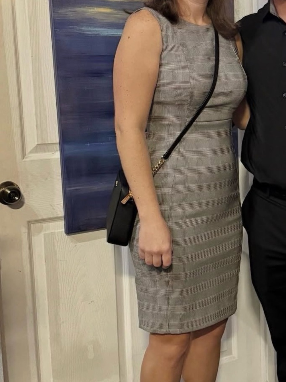 Calvin Klein Black and Gray Plaid Dress with burgundy Accents
